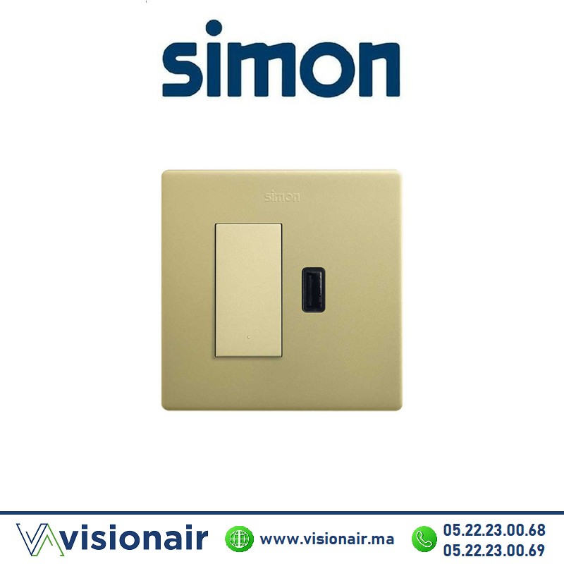 Kite monobloc Simon270 2P+T va-et-vient + prise USB laiton 27191610-097 Casablanca Maroc