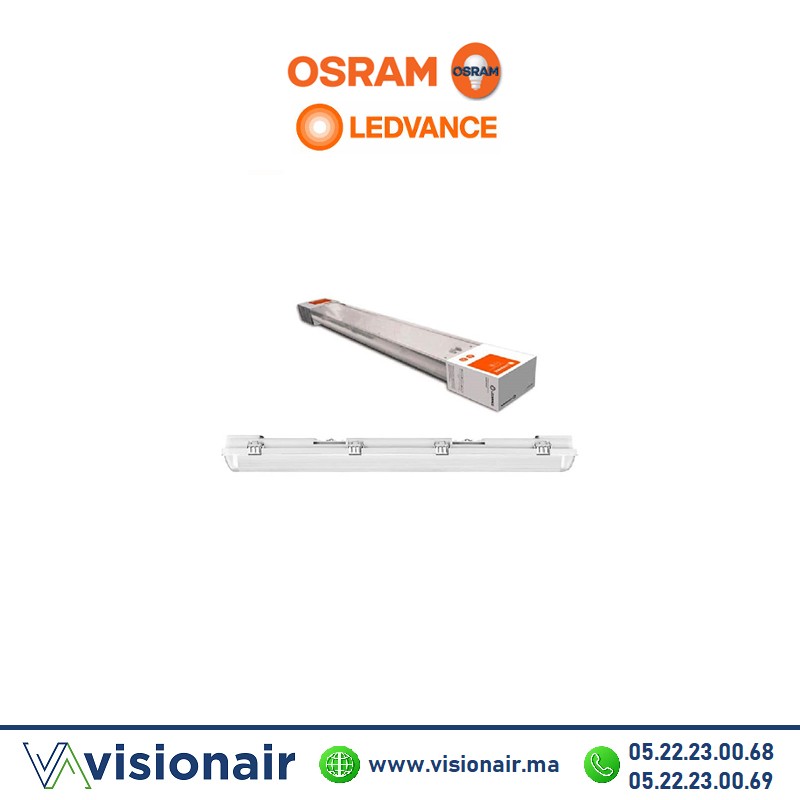 Réglette étanche Osram Ledvance  IP65 avec Tube Led 2x120cm Casablanca Maroc