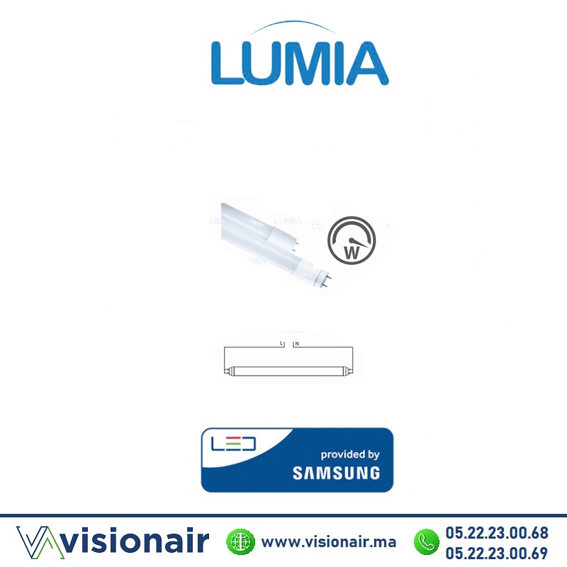 Tube LED T8 Lumia 12w 60cm 4000°K (LED Samsung) Casablanca Maroc
