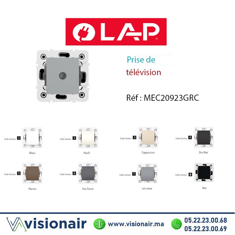 Prise de télévision Gris clair LAP MILLENIUM 20923GRC Casablanca Maroc