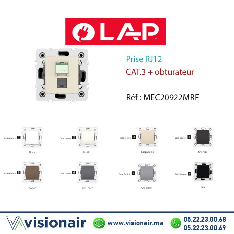 Prise RJ12 CAT3 + obturateur Marfil LAP MILLENIUM 20922MRF Casablanca Maroc