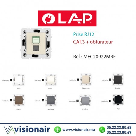 Prise RJ12 CAT3 + obturateur Marfil LAP MILLENIUM 20922MRF Casablanca Maroc