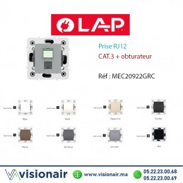 Prise RJ12 CAT.3 + obturateurs Gris clair LAP Millenium 20922GRC Casablanca Maroc