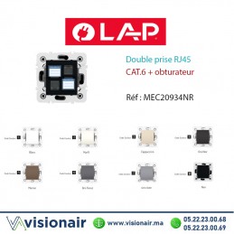 Double prise RJ45 CAT.6 + obturateurs Noir LAP Millenium 20936NR Casablanca Maroc
