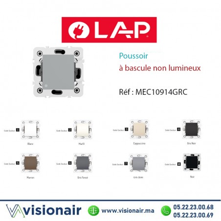 Poussoir à bascule non lumineux LAP Millenium GRIS clair 10914GRC - Visionair Maroc