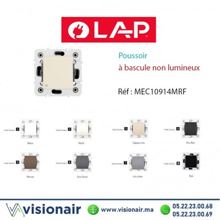 Poussoir à bascule non lumineux LAP Millenium Marfil 10914MRF Casablanca Maroc
