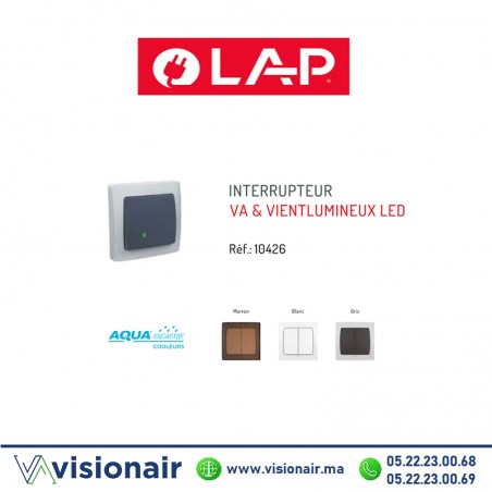 Interrupteur va & vient lumineux LED étanche encastré LAP AQUA 10426 Casablanca Maroc