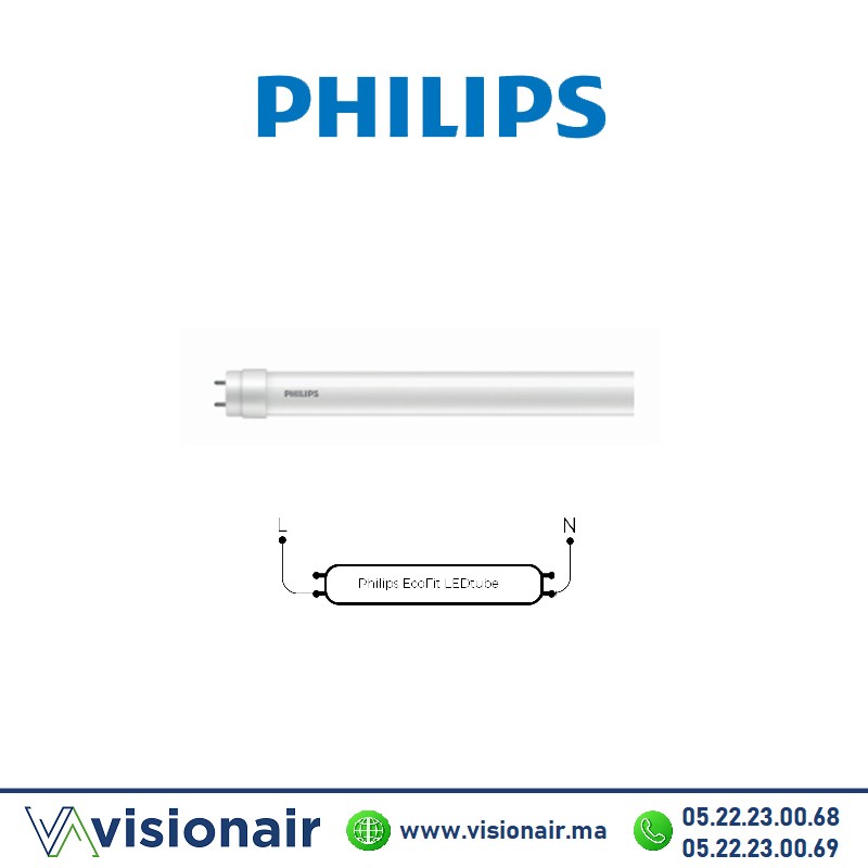 Tube LED T8 Philips Ecofit 22w DE HO 120cm 6500°K Casablanca Maroc