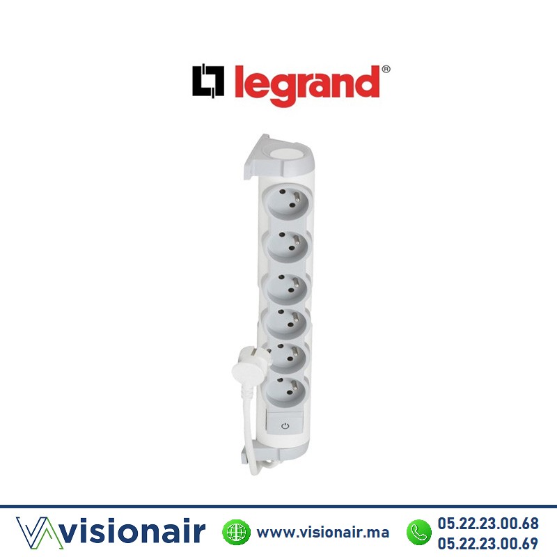 Rallonge multiprise LEGRAND 6 prises 2P+T 1,5m avec interrupteur blanc 050083 Casablanca Maroc
