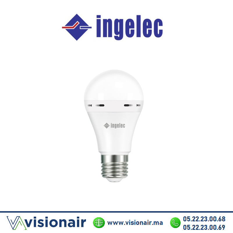 Ampoule LED secours INGELEC rechargeable 9W 6500°K  Casablanca Maroc